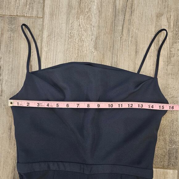 Likely Jumpsuit Women Size 4 Pasha Cropped Ruffle Flare Leg Spaghetti Strap Navy - Picture 4 of 14
